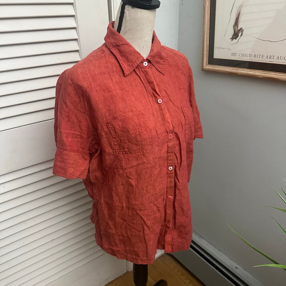 Christian Berg Top Womens 44 US L/XL Burnt Orange Linen Casual Shirt Lagenlook